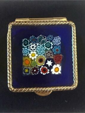 Vintage Antica Murrina Veneziana Italian Glass Mosaic Trinket Box / Pill Box